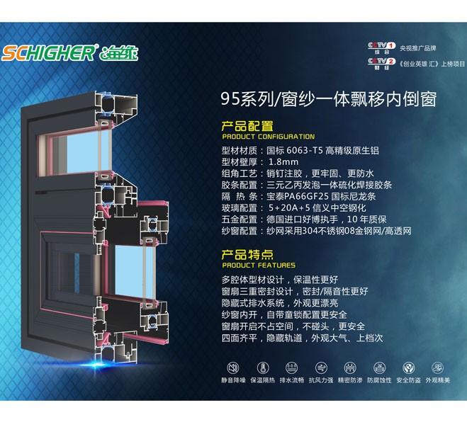 95系列/窗紗一體飄移內(nèi)倒窗